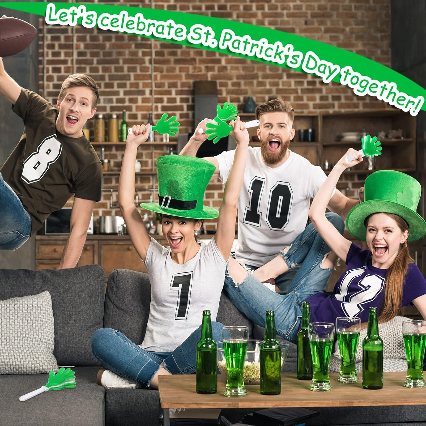 50 Pcs 7.5 Inch Green/White Hand Clapper Plastic Noise Makers for Sporting Events St. Patrick's Party Hand Clappers Noisemakers for St. Patrick's Day Party Favors Birthday Sports Game Celebration