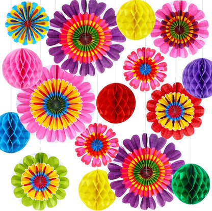 Outus 21 Pcs Spring Flower Hanging Paper Fans Flower Paper Fans Classroom Decorations Springtime Summer Tissue Pom Poms for Ceiling Wedding Birthday Party Supply Classroom Decor(Spring Flower)