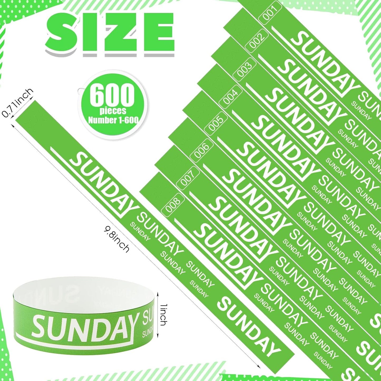 Henoyso 600 Pcs Saturday Paper Wristbands Event Admission Paper Bracelets Numbered Waterproof Party Armbands for Events Day of the Week(Red)