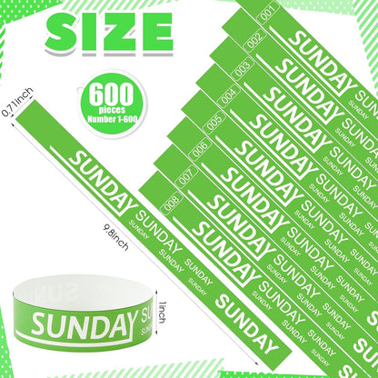 Henoyso 600 Pcs Saturday Paper Wristbands Event Admission Paper Bracelets Numbered Waterproof Party Armbands for Events Day of the Week(Red)