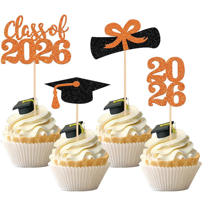 36 PCS 2026 Graduation Theme Cupcake Toppers Glitter Class of 2026 Grad Cap Diploma Cupcake Picks 2026 Graduation Theme Party Cake Decorations Supplies Deep Blue