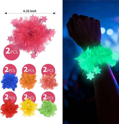 14 Pcs Glow in The Dark Party Bracelet, Neon Fluorescent Blacklight Bracelet Party Favors, Tinsel Garland Bracelets,Black Light Reactive Glow in The Dark Party Supplies,Used for Neon Party Decoration