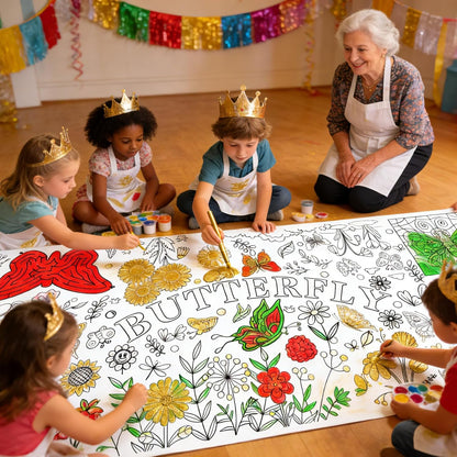 Kids Coloring Tablecloth, Easter Bunny Egg Chick Theme Paper Coloring Poster, 31 x 72 Inch Spring Holiday Coloring Activity Party Table Cover