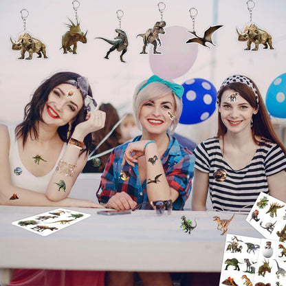 96PCS Realistic Dinosaur Party Favors Set include 72Pcs Dinosaur Temporary Tattoos Stickers, 24Pcs Dinosaur Slap Bracelet for Forest Dinosaur Dino Party Favors Prehistoric Dinosaur Themed Supplies