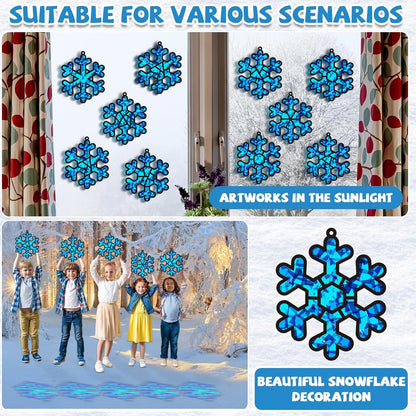 QOUBAI 32 Sets Stars Suncatchers Craft Back to School DIY Stained Glass Window Patriotic 4th of July Paper Craft Home School Classroom Decor Kid Birthday Gift Creative Art Activity Game - Colors A
