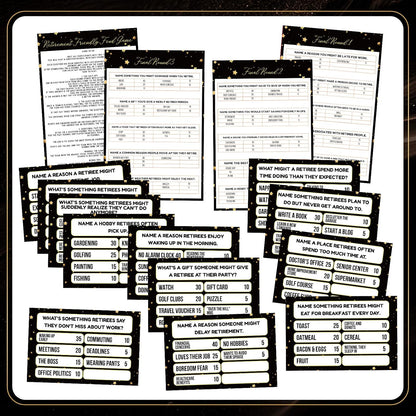 20 Pcs Retirement Friendly Feud Game Set Retirement Party Game Trivia Quiz with 18 Card 2 Buzzer for Adults Family Games Activities Party Supplies, Battery Not Included