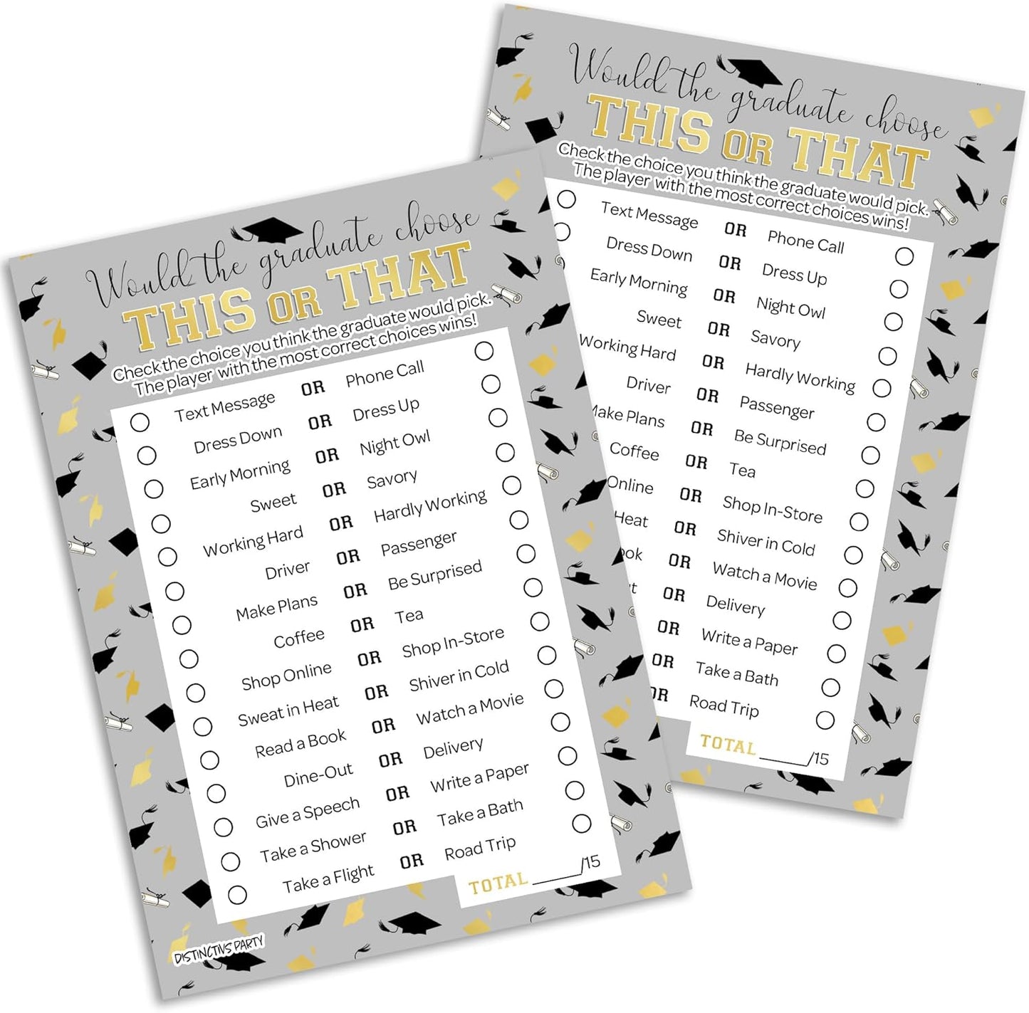 DISTINCTIVS Graduation Party Game - This or that Game for Teens and Adults, Class of 2026, 25 Guests