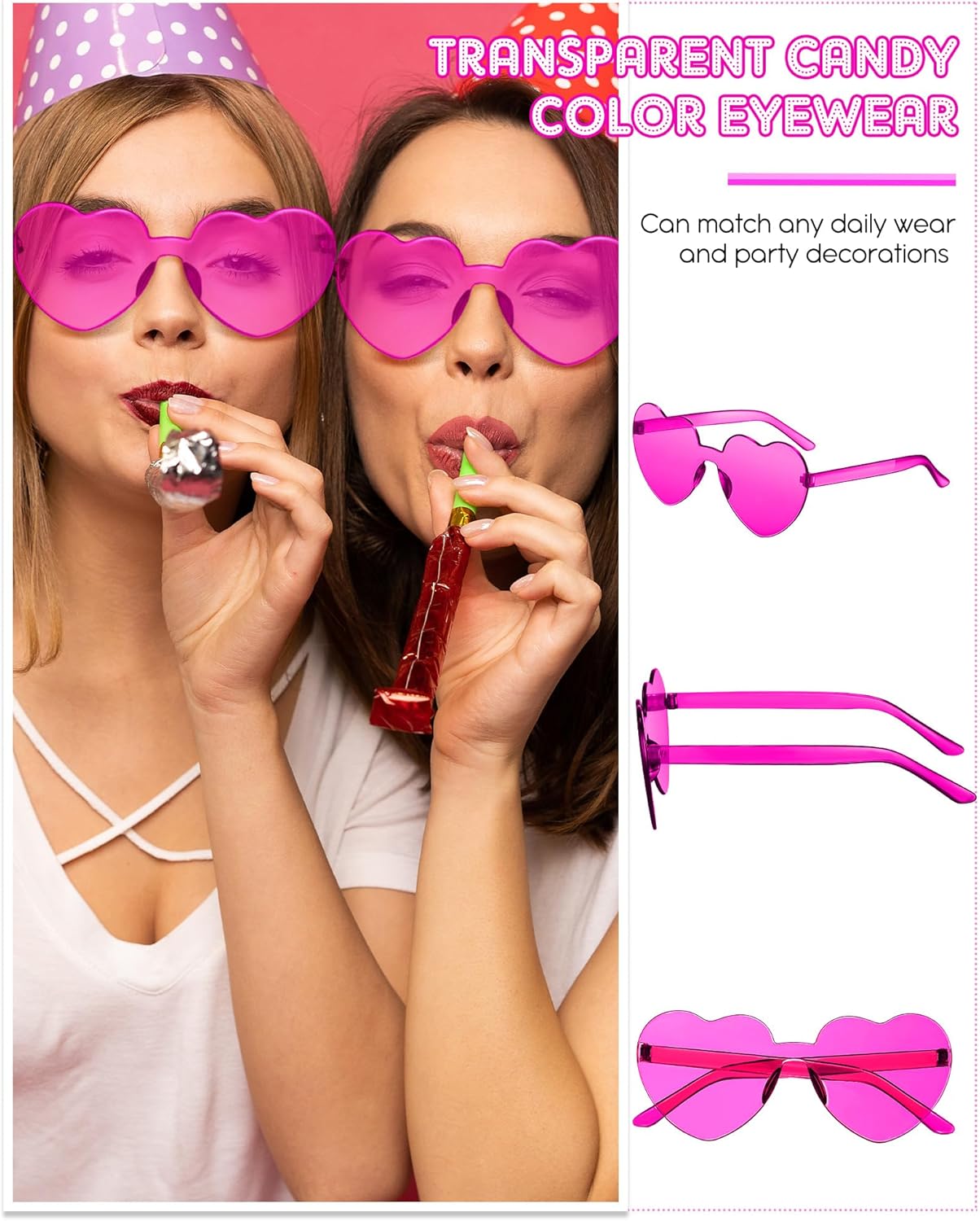 Frienda 20 Pairs Heart Shaped Sunglasses Rimless Candy Color Glasses for Women Men Party Favor