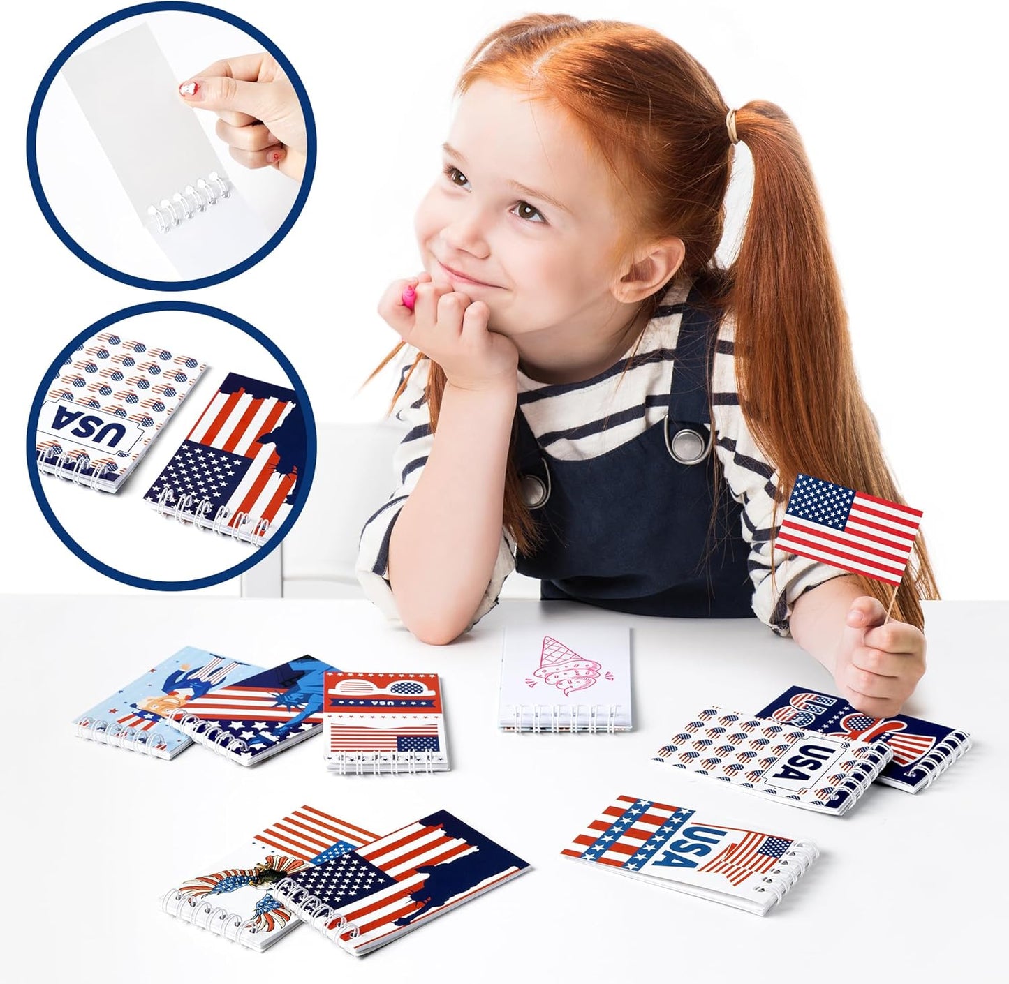 24Pcs Patriotic Mini Notepads, Red White Blue 4th of July Spiral Notebooks Bulk, USA American Pocket Memo Pads for Memorial Independence Day 250th anniversary Party Favors Gifts Office School Supplies