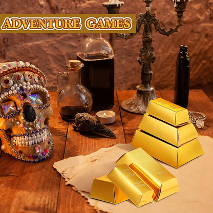 Honoson 24 Pcs Gold Bar Fake Gift Box Foil Gold Bar Party Favor Boxes Paper Golden Favor Boxes Treasure Brick for Pirate Casino Theme Party Decorations Candy Treats Chocolate Toys, 5.5 x 3.2 Inches