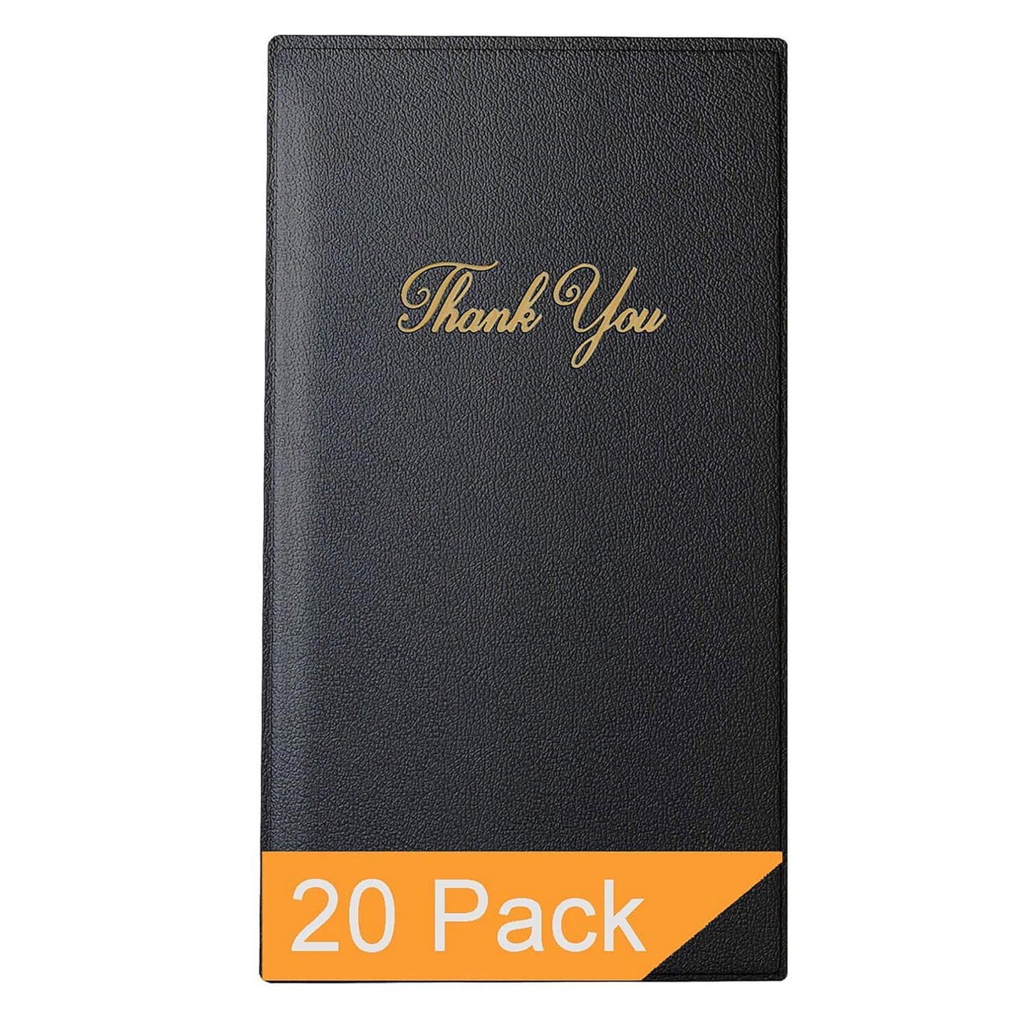 Restaurant Check Presenters - Guest Check Card Holder with Gold Thank You Imprint - 5.5" x 10" Black 20 Pack, Standard Server Book - Waitress Book