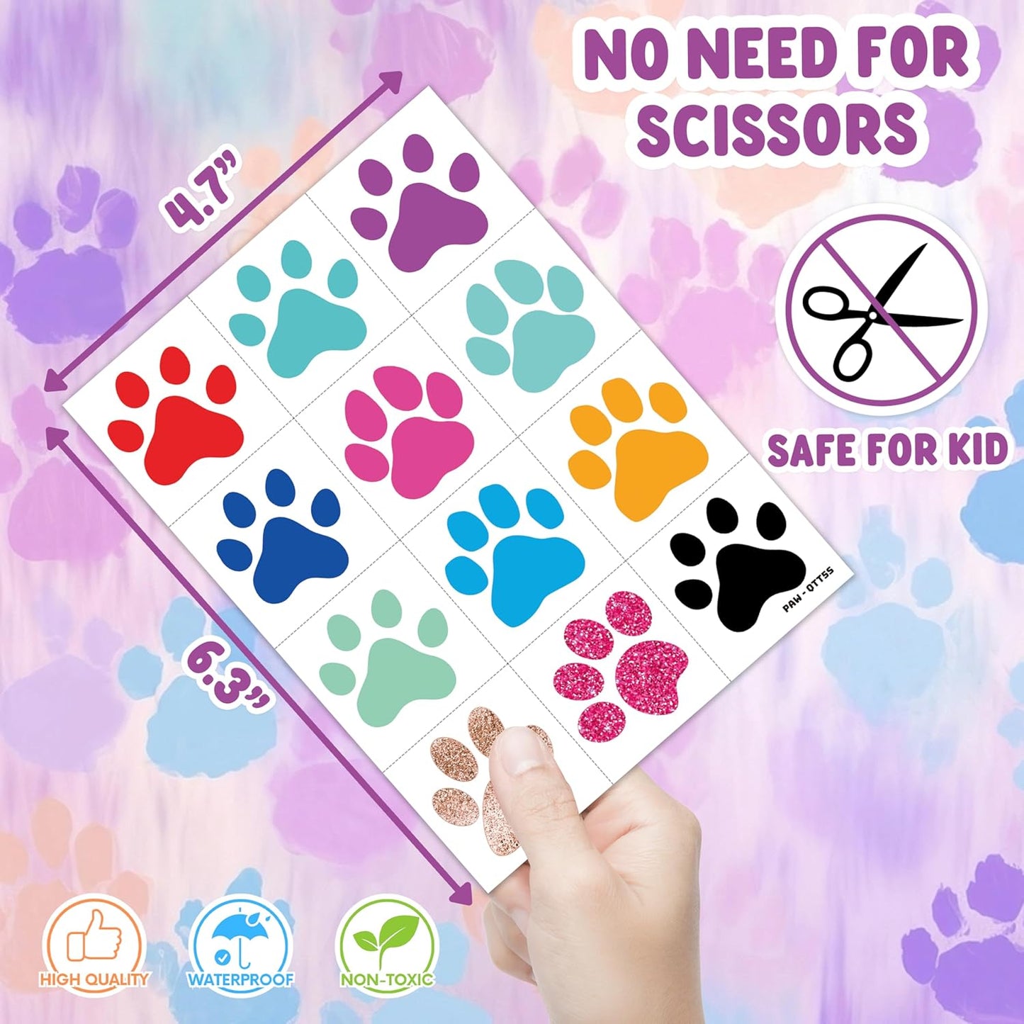 60 PCS Paw Print Temporary Tattoos for Kids - Pre-Cut Dog & Cat Animal Stickers | Perfect Party Favors, Birthday Decorations, Classroom Rewards & Goodie Bag Fillers for Boys & Girls