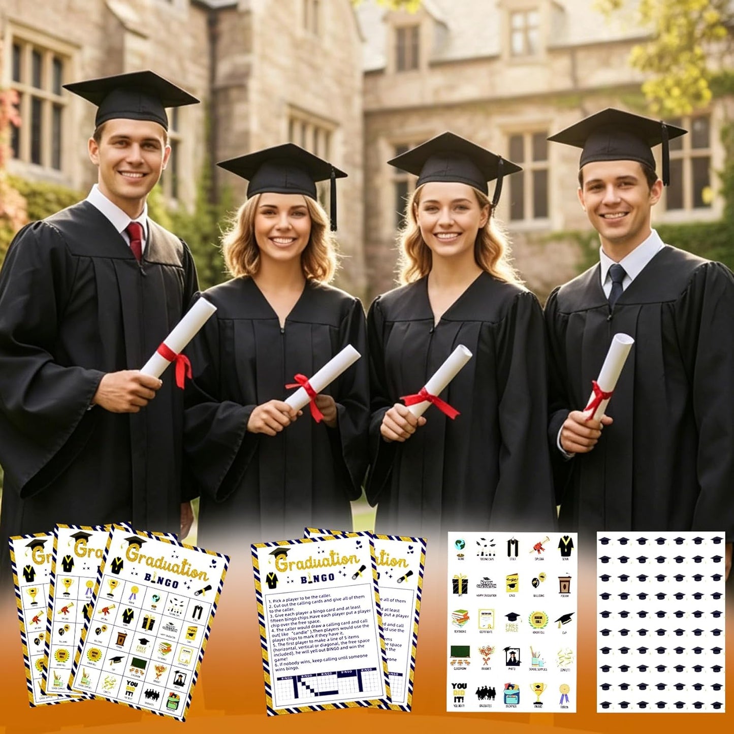 Graduation Bingo Game Cards, 24 Players Graduation Bingo Cards, Graduations Party Games for Classroom Large Group Activities High School Adults College Class of 2026 Congrats Grad Party Supplies