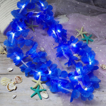 Sherr 24 Pcs LED Leis Light Up Purple and Gold Hawaiian Flower Necklaces, Graduation 2026 Party Supplies, Class of 2026 Leis for Beach Wedding Luau Glow Party Favors