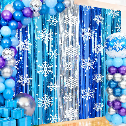 4 Packs Silver Foil Fringe Curtain, Silver Glitter Metallic Tinsel Backdrop for Birthday, Wedding, Baby Shower, Bachelorette, 70s 80s 90s Theme Disco Party, Iridescent Party Decorations Supplies