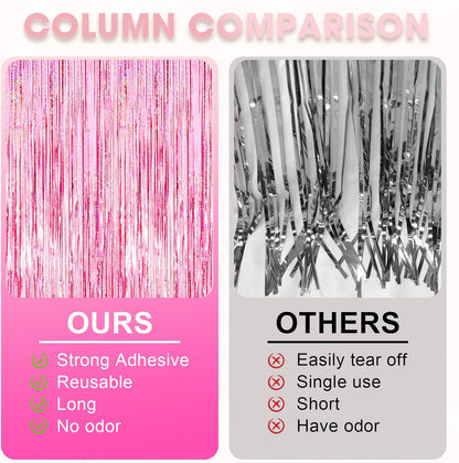 Voircoloria 3 Pack 3.3x8.2 Feet Gold Foil Fringe Backdrop Curtains, Tinsel Streamers, Fringe Backdrop for 2025 New Years Eve, Graduation, Birthday, Baby Shower, Gender Reveal, Disco Party - Colors B