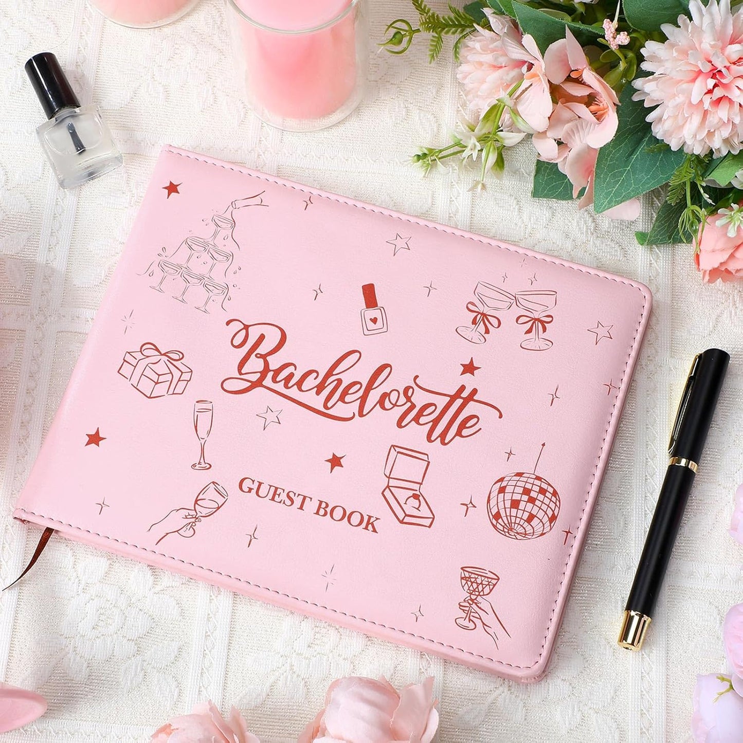 Patelai Bachelorette Party Guest Book with Pen, 8.7 x 7.1 Inches for Bridal Shower Scrapbook Photo Album Signature Memory Keepsake Book Bachelorette Wedding Party Favors, 56 Sheets