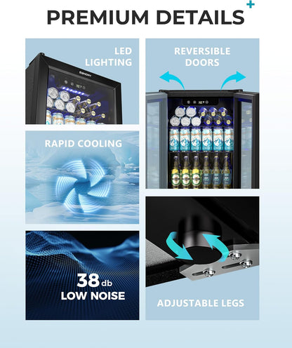 EUHOMY 4.5 Cu.ft Beverage Refrigerator and Cooler, 145 Can Mini fridge with Glass Door for Soda Beer Wine, Small Drink Dispenser with Digital Adjustable Thermostat for Home Office Bar