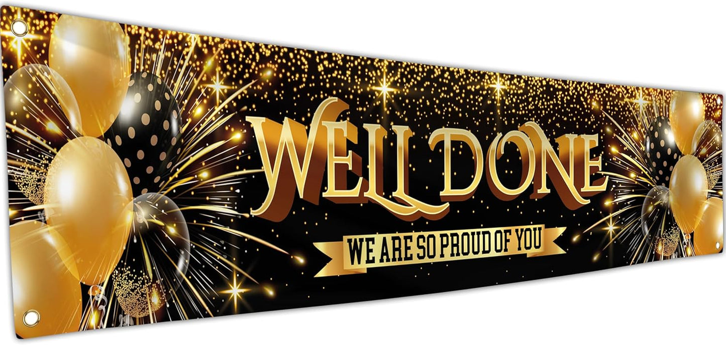 Welcome Banner - Black and Gold Welcome Home Decorations 6 x 1.3ft - Welcome Back Banner - We Missed You So Much