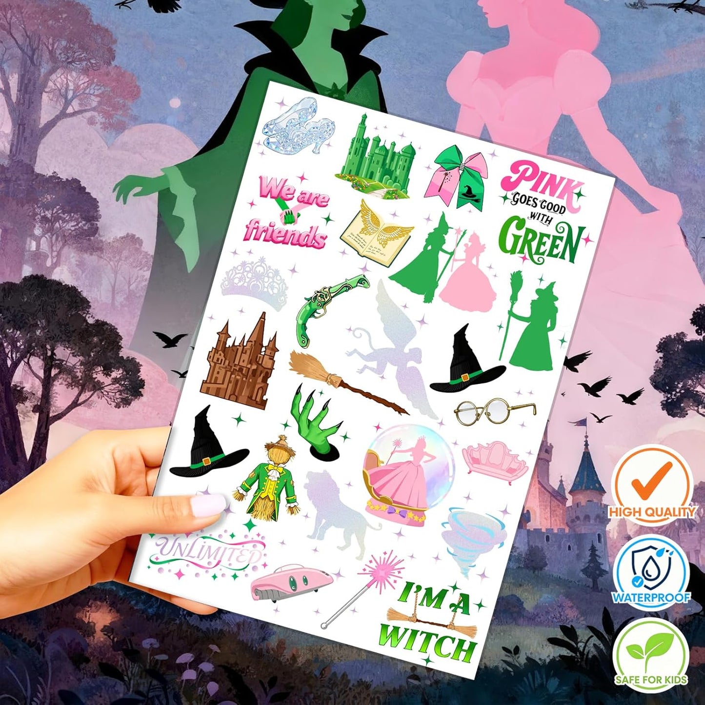 84Pcs Witch Temporary Tattoos - Birthday Witch Accessory, Wizard party decorations in Iridescent Foil Style, Fake Tattoo Stickers for Kids, Movie Themed Party Favors, Gifts for Boys Girls