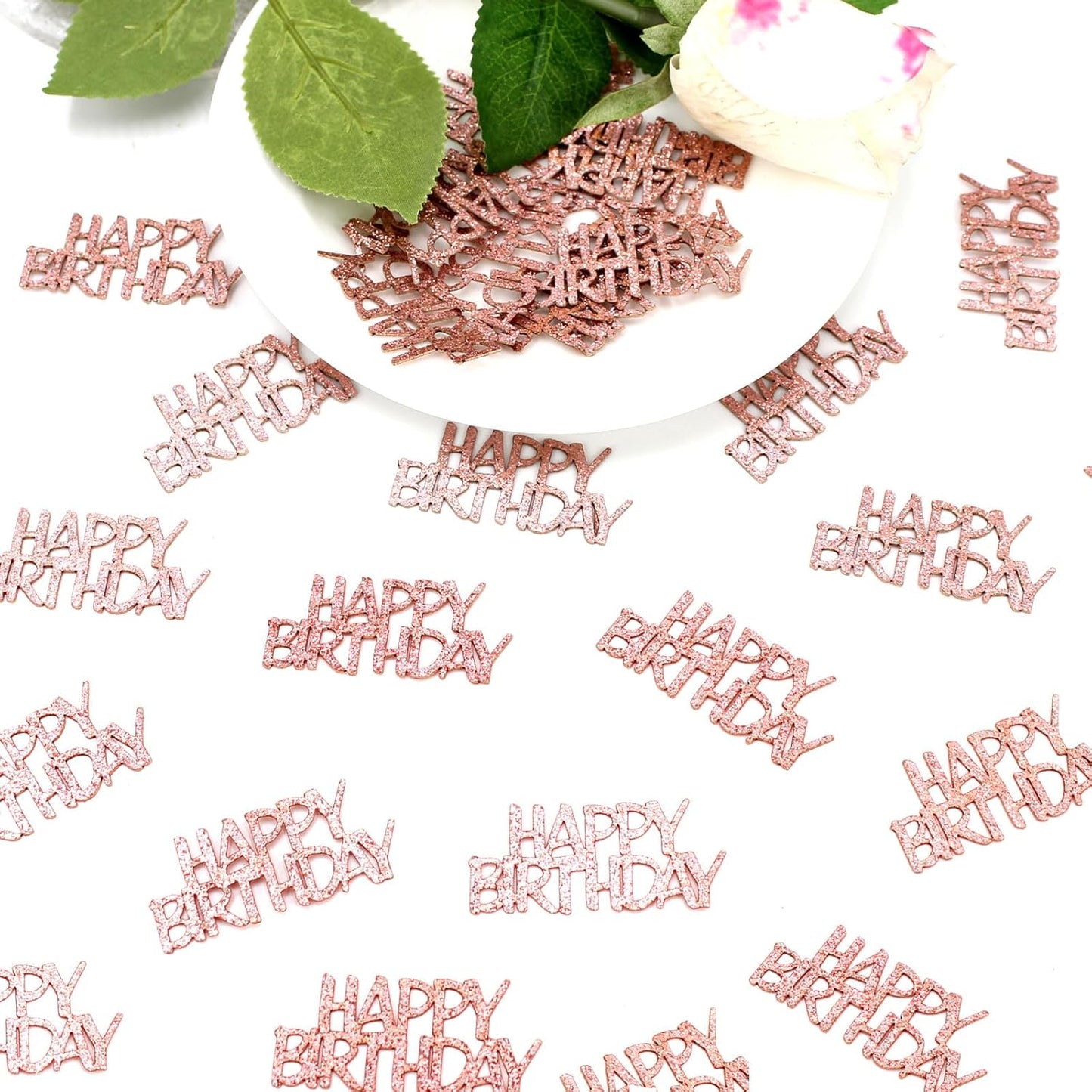 Pink Happy Birthday Confetti - Girl Birthday Party Decorations - Light Pink Glitter Scatters for Baby Girl Party Table Decor Supplies - 100PC