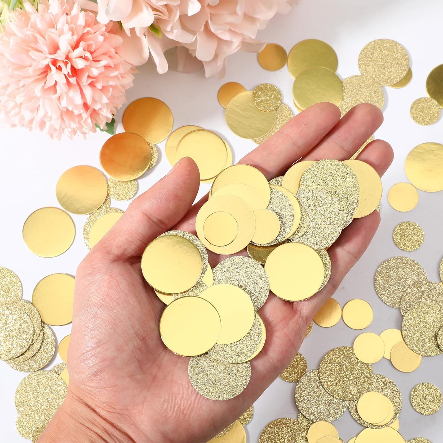 Gold Confetti for Tables, 200Pcs Round Glitter Scatter Table Decoration - Gold Confetti Craft for Wedding Bridal Baby Shower Celebration Circle Dots Decor