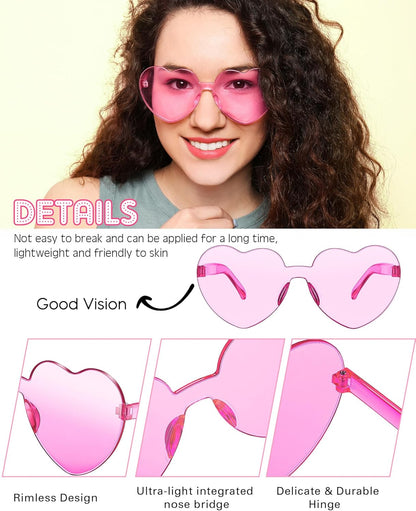 Frienda 8 Pairs Heart Shaped Sunglasses for Women Rimless Heart Glasses Candy Color Sunglasses for Party Favor