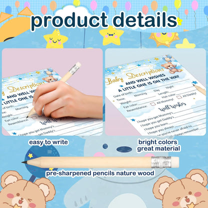 Yinder 145 Pcs Baby Shower Games Activities Cards with 20 Pencils Includes Baby Bingo Description and Wishes Guess Who Price is Right Word Scramble Game(Here Comes the Son)
