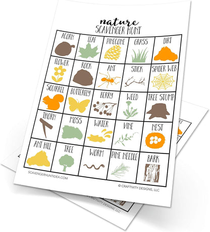 Nature Scavenger Hunt Games for Kids, Outdoor, Birthday Party, Road Trip, Travel Activities, Includes 10 Dry Erase Markers and Cards, Family Game Night
