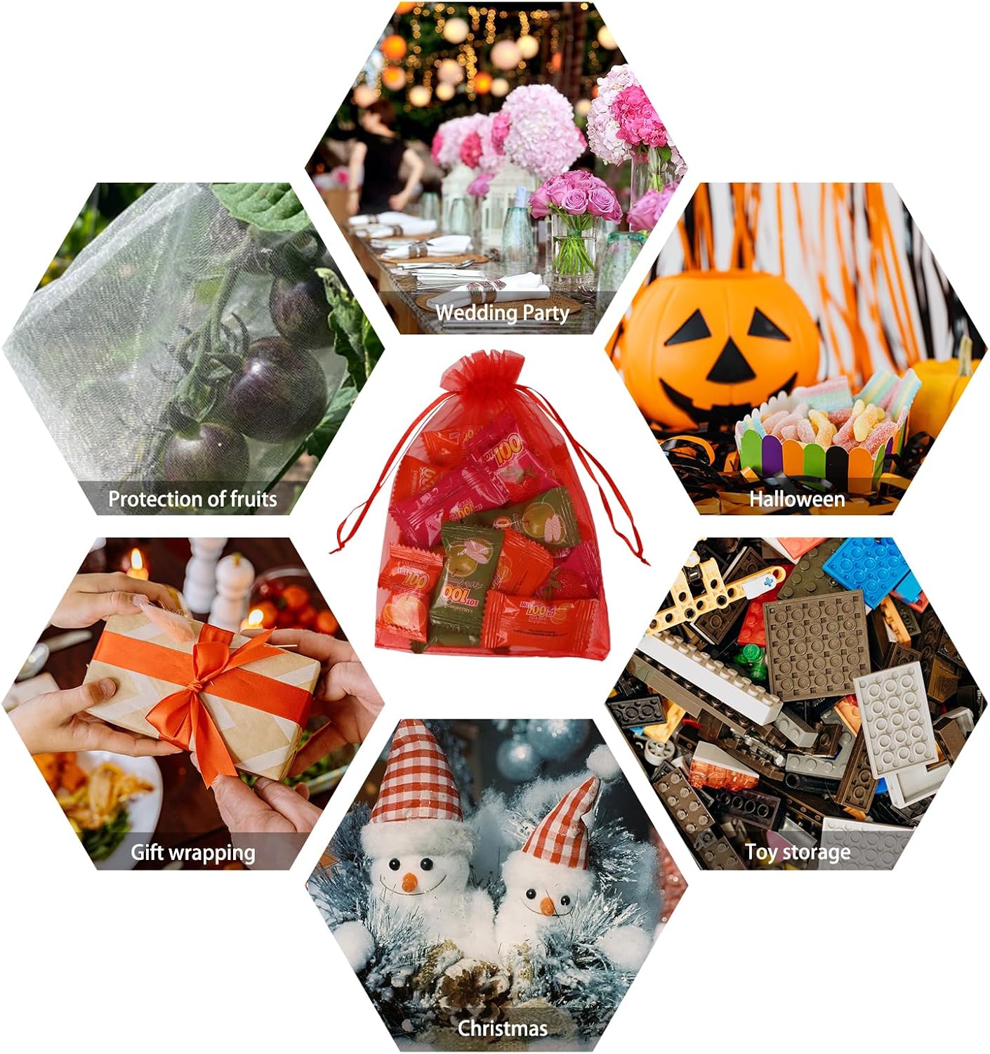 Wudygirl 100pcs 5X7 Inches White Organza Bags Christmas Drawstring Pouches Party Wedding Favor Bags Goodie bags(White 5x7)