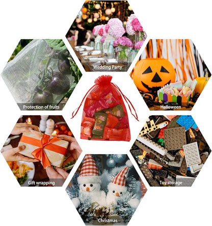 Wudygirl 100pcs 5X7 Inches White Organza Bags Christmas Drawstring Pouches Party Wedding Favor Bags Goodie bags(White 5x7)
