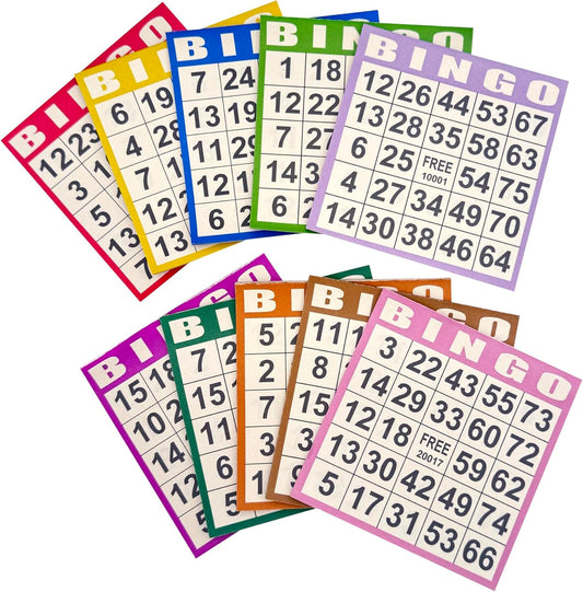 JUNWRROW Bingo Paper Game Cards - 1000 Sheets (100 Books of 10 Colors) - 4"x4" Disposable Cards- Ideal for Seniors, Family Game Night, Large Groups,Classroom Activities