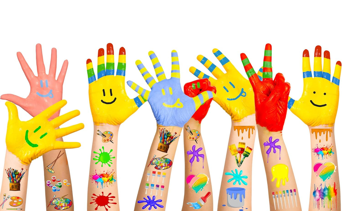 168PCS Art Tattoos Temporary Stickers Suitable for Rainbow Slime/Art Paint Themed Birthday Party Favors Supplies Decorations Goodie Bag Stuffers (24 Sheets)