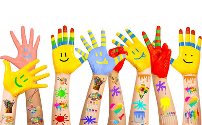 168PCS Art Tattoos Temporary Stickers Suitable for Rainbow Slime/Art Paint Themed Birthday Party Favors Supplies Decorations Goodie Bag Stuffers (24 Sheets)
