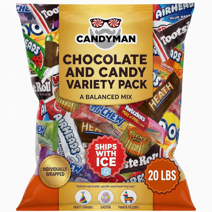 CANDYMAN (5 LB) Chocolate Candy Variety Pack — Individually Wrapped Bulk Candy Mix, Fun & Mini Size Treats for, Pinata Fillers for Kids, Party Favors, Father's Day, Ship with Ice