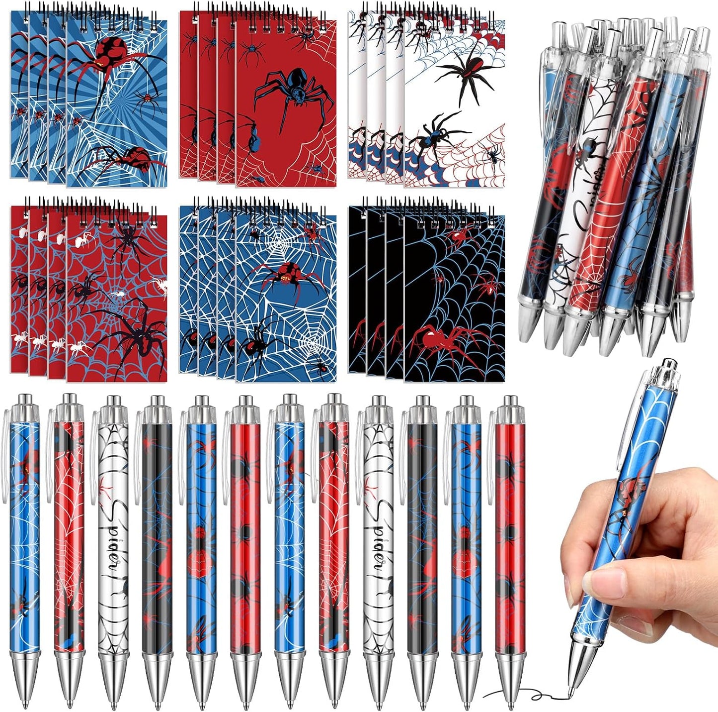 48 Piece Spider Party Favor Include 24 Pcs Notebooks 24 Pcs Ballpoint Pens Red Black Spiders Party Favor Teacher Classroom Rewards Supplies Theme Birthday Partys Gift(Classic)