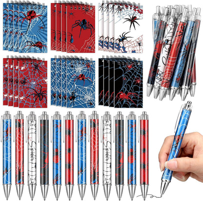 48 Piece Spider Party Favor Include 24 Pcs Notebooks 24 Pcs Ballpoint Pens Red Black Spiders Party Favor Teacher Classroom Rewards Supplies Theme Birthday Partys Gift(Classic)