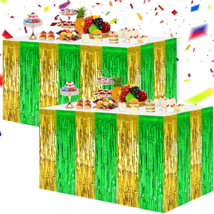 BEISHIDA 2 Pack Metallic Tinsel Foil Fringe Table Skirts for Rectangle & Round Tables Hot Pink Kids' Birthday, Holiday Cartoon Party Decorations for Birthday Valentines Baby Shower Festive Events