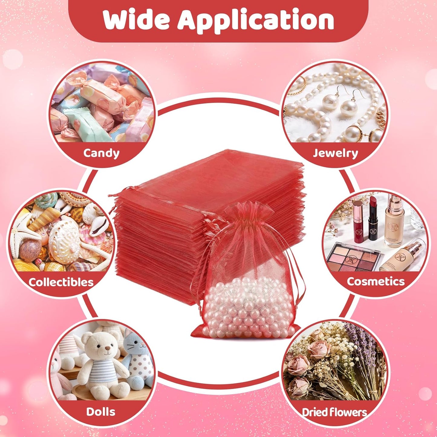 FUNFERY 100 Pcs White Organza Bags 3x4 in, Small Mesh Drawstring Gift Bags for Sachet, Jewelry, Wedding Favor, Candy Goodie Treat Bag,Easter Day