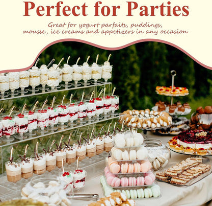 320-Pack Dessert Cups with Spoons 5 oz Mini Plastic Dessert Cups for Party Yogurt Parfait Jello Fruit Appetizer Cocktail Small Clear Reusable Square and Round Goblet-Shaped Dessert Bowls Shot Glasses