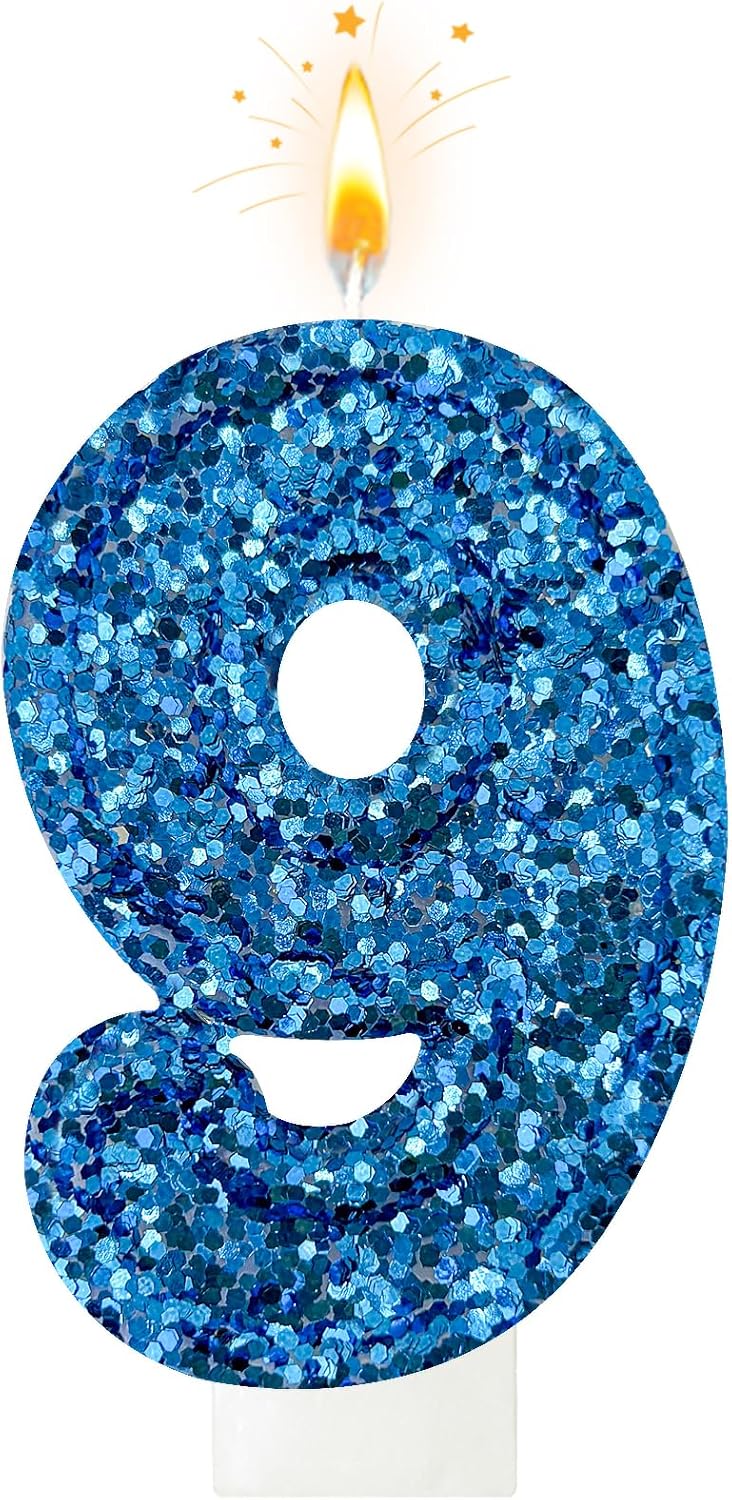 Birthday Number Candles, Glitter Number Candle Cake Decorations with Sequins, Cupcake Decorations for Girls, Women, Party Anniversary Celebrations (Number 6, Purple)