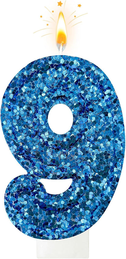 Birthday Number Candles, Glitter Number Candle Cake Decorations with Sequins, Cupcake Decorations for Girls, Women, Party Anniversary Celebrations (Number 6, Purple)