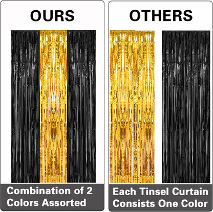 2 Pack 3.2ft x 8.2ft Silver Metallic Tinsel Foil Fringe Curtains, Door Streamer Photo Booth Backdrop for Birthday Graduation Engagement Bridal Shower Bachelorette Baby Shower Party Decorations