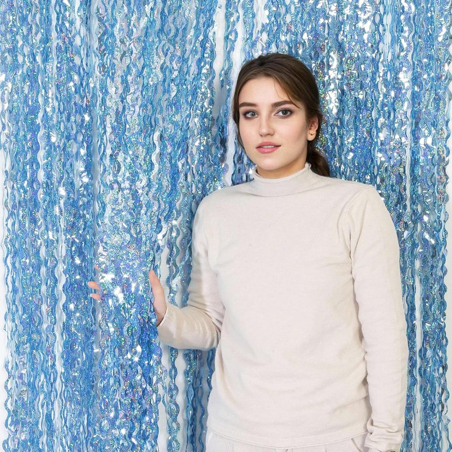 4 Pack Wavy Champagne Gold Metallic Tinsel Foil Fringe Curtains Backdrop - 3.3X6.6ft Foil Fringe Backdrop for Parties | Door Streamers for Birthday | Photo Booth Backdrops Party Decor