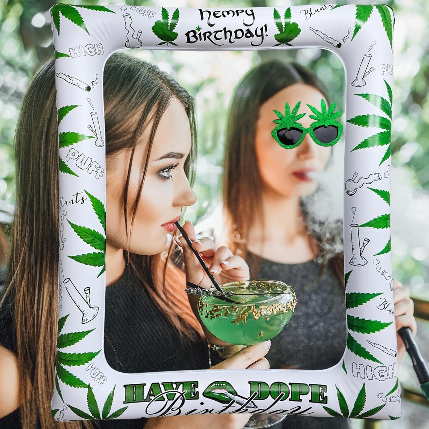 Weed Theme Birthday Party Inflatable Photo Booth Selfie Frame Giant Pot Leaves Cannabis Marijuana Blow Up Picture Frame Weed Party Decors for Adults Have a Dope 420 Birthday Party Supplies