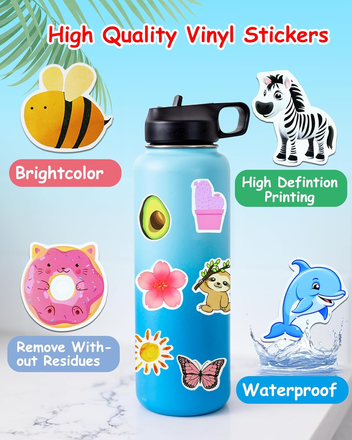 200Pcs Water Bottle Stickers for Kids, Cute Stickers for Water Bottles, Vinyl Waterproof Aesthetic Laptop Sticker Pack Classroom Prizes Skateboard for Kids Teens Girls Students (Cute-200pcs)