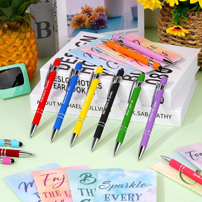 48 Pcs Watercolor Bulk Motivational Pens Inspirational Notepads Set, Pocket Motivational Quote Notebooks Ballpoint Pens, Mini Journals Gift Set for Kids Students Teachers School Office Prizes Supplies