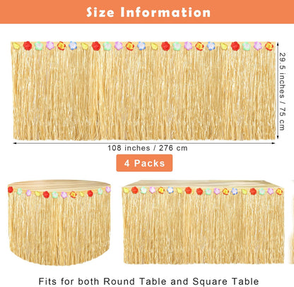 Fovths Luau Grass Table Skirt Natural 9 Feet x 29.5 Inch Hawaiian Table Skirt for Tropical Hawaiian Party Decorations Luau Costume Party, Straw Yellow