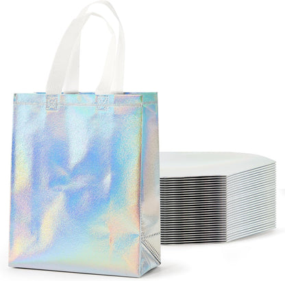 PACKINNO 15 Pcs Iridescent Gift Bags with Handles, 8x4x10 Inch Holographic Reusable Gift Bags Medium Size, Ideal for Birthday, Christmas, Party Favors, Wedding, Holidays, Valentines