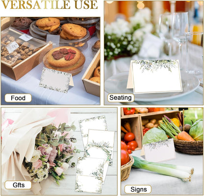 Honoson 48 Pcs Watercolor Greenery Place Cards for Table Setting 4.6 x 3 Inch Blank Fillable Seat Card Eucalyptus Tent Folding Name Card for Weddings, Parties, Banquets